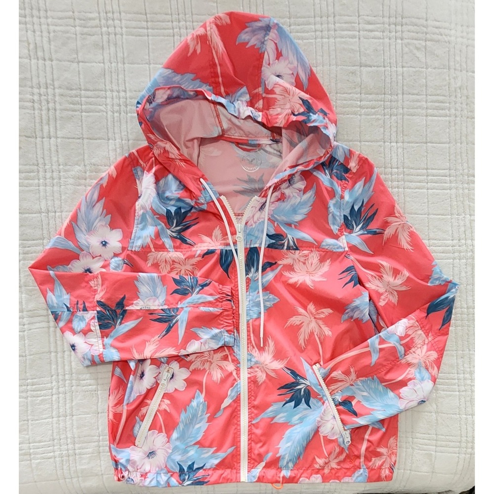 American Eagle Lightweight Windbreaker Jacket Floral Medium Full Zip Hooded‎